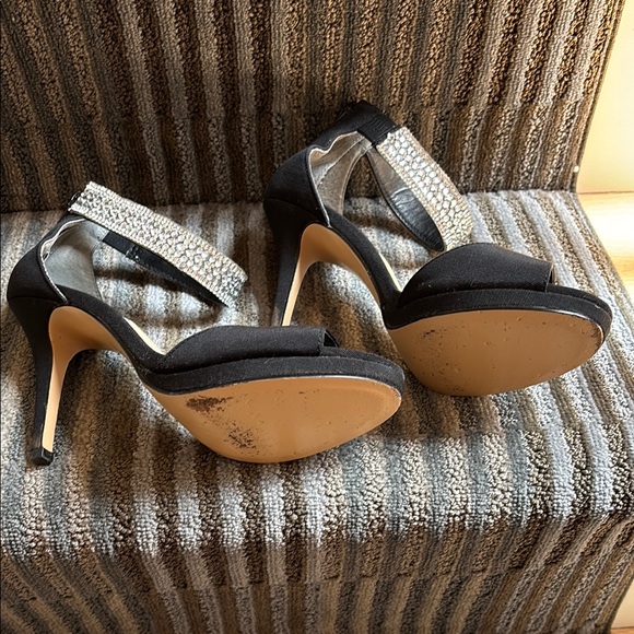 Nina Black Heels with Rhinestone Ankle Strap - Picture 3 of 5